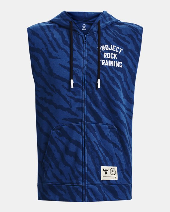 Haut sans manche imprimé et entièrement zippé Project Rock Rival Fleece pour homme, Blue, pdpMainDesktop image number 7